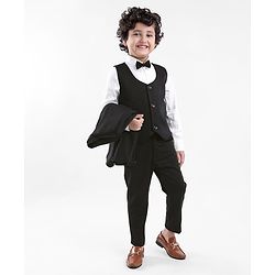 Babyhug Stretch Fit Full Sleeves Party Suit Solid Color - Black