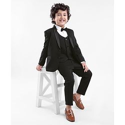 Babyhug Stretch Fit Full Sleeves Party Suit Solid Color - Black