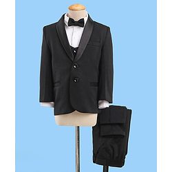 Babyhug Stretch Fit Full Sleeves Party Suit Solid Color - Black