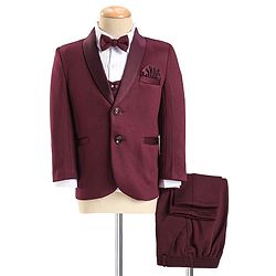 Babyhug Knit Full Sleeves 5 Piece Stretch Fit Solid Colour Party Wear Suit - Maroon