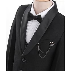 Babyhug Woven Full Sleeves Solid Party Suit with Waist Coat & Bow Tie - Black