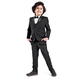 Babyhug Woven Full Sleeves Solid Party Suit with Waist Coat & Bow Tie - Black