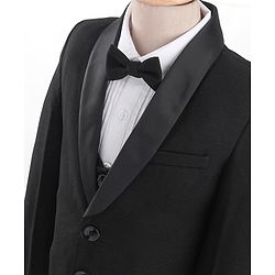 Babyhug Woven Full Sleeves Solid Party Suit with Waist Coat & Bow Tie - Black