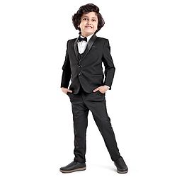 Babyhug Woven Full Sleeves Solid Party Suit with Waist Coat & Bow Tie - Black