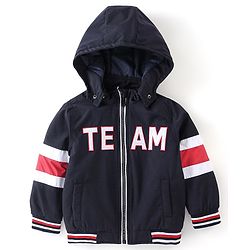 Babyhug Full Sleeves Hoodies With Colour Block & Text Print -Navy Blue