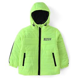 Babyhug Full Sleeves Hooded Jacket With Text Print - Green