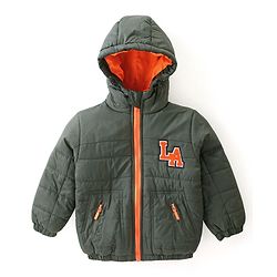 Babyhug Full Sleeves Padded & Hooded Jacket With Text Embroidery- Olive