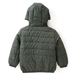 Babyhug Full Sleeves Padded & Hooded Jacket With Text Embroidery- Olive