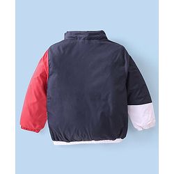 Babyhug Woven Full Sleeves Jacket With Detachable Hood - White Red & Blue