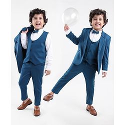Babyhug Full Sleeves 4 Pieces Party Suit With Bow - Dark Blue