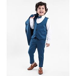 Babyhug Full Sleeves 4 Pieces Party Suit With Bow - Dark Blue