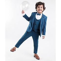 Babyhug Full Sleeves 4 Pieces Party Suit With Bow - Dark Blue