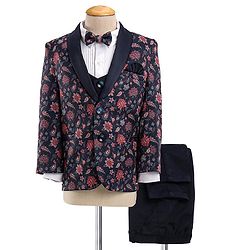 Babyhug Cotton Full Sleeves Party Wear Stretch Fit Suit With Blazer Floral Printed - Blue