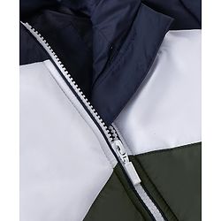 Babyhug Full Sleeves Jacket With Detachable Hood & Colour Block Pattern - Blue White & Green