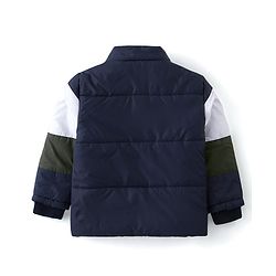 Babyhug Full Sleeves Jacket With Detachable Hood & Colour Block Pattern - Blue White & Green