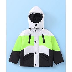 Babyhug Full Sleeves Jacket with Detachable Hood & Colour Block Pattern - Blue White & Green