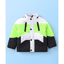 Babyhug Full Sleeves Jacket with Detachable Hood & Colour Block Pattern - Blue White & Green