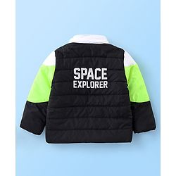 Babyhug Full Sleeves Jacket with Detachable Hood & Colour Block Pattern - Blue White & Green