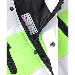Babyhug Full Sleeves Jacket with Detachable Hood & Colour Block Pattern - Blue White & Green