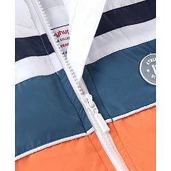 Babyhug Full Sleeves Hoodie With Colour Block Pattern - Blue White & Orange
