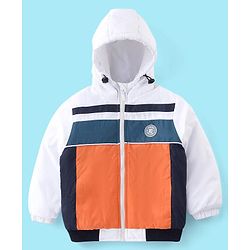 Babyhug Full Sleeves Hoodie With Colour Block Pattern - Blue White & Orange