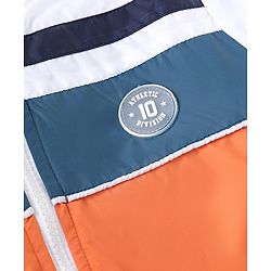 Babyhug Full Sleeves Hoodie With Colour Block Pattern - Blue White & Orange