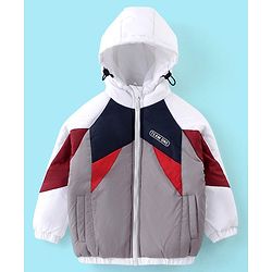 Babyhug Full Sleeves Hoodie With Colour Block Pattern - Red White & Grey