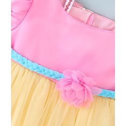 Babyhug Woven One Shouldered Sleeve Mesh Party Frock with Floral Applique - Pink