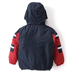 Babyhug Woven Full Sleeves Jacket With Hood - Red & Navy Blue