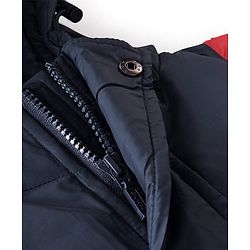 Babyhug Woven Full Sleeves Jacket With Hood - Red & Navy Blue