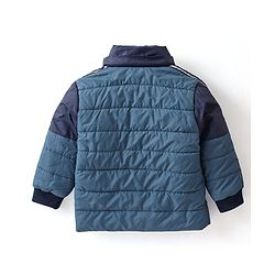 Babyhug Woven Full Sleeves Jacket With Detachable Hood & Text Print - Blue & White