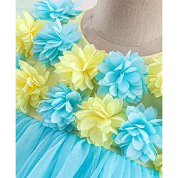 Babyhug Flutter Sleeves with Floral Applique in Yoke Party Frock - Light Blue