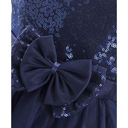 Babyhug Cap Sleeves Sequinned Yoke Party Frock with Bow Applique -Navy Blue