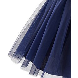 Babyhug Cap Sleeves Sequinned Yoke Party Frock with Bow Applique -Navy Blue
