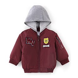 Babyhug Full Sleeves Woven Sweat Jacket with Detachable Hood - Maroon
