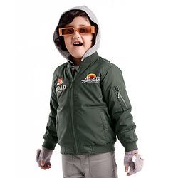 Babyhug Full Sleeves Woven Jacket with Detachable Hood - Olive