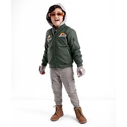 Babyhug Full Sleeves Woven Jacket with Detachable Hood - Olive