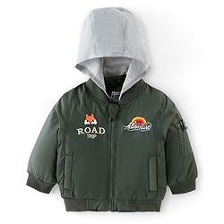 Babyhug Full Sleeves Woven Jacket with Detachable Hood - Olive
