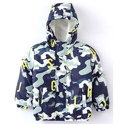 Babyhug Full Sleeves Hoodie With Camouflage Print - White & Blue