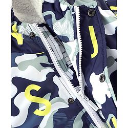 Babyhug Full Sleeves Hoodie With Camouflage Print - White & Blue
