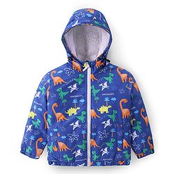 Babyhug Full Sleeves Padded & Hooded Jacket Dino Print- Blue