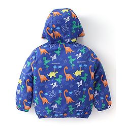 Babyhug Full Sleeves Padded & Hooded Jacket Dino Print- Blue
