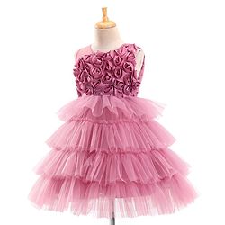Babyhug Sleeveless Layered Party Frock with Floral Corsage - Pink