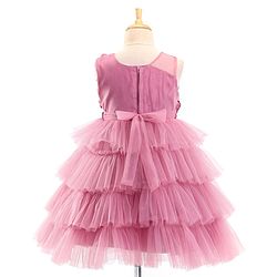 Babyhug Sleeveless Layered Party Frock with Floral Corsage - Pink