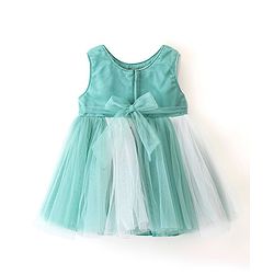 Babyhug Sleeveless Mesh Party Frock with Floral Applique - Blue