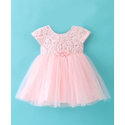 Babyhug Cap Sleeves Mesh Party Frock - Peach