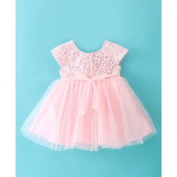 Babyhug Cap Sleeves Mesh Party Frock - Peach