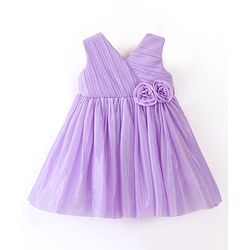 Babyhug Woven Sleeveless Glitter Georgette Party Frock & Floral Applique - Lavender