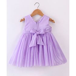 Babyhug Woven Sleeveless Glitter Georgette Party Frock & Floral Applique - Lavender