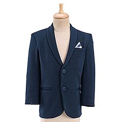 Babyhug Woven Full Sleeves Three Pieces Solid Colour Party Suit  With Bow -Dark Blue